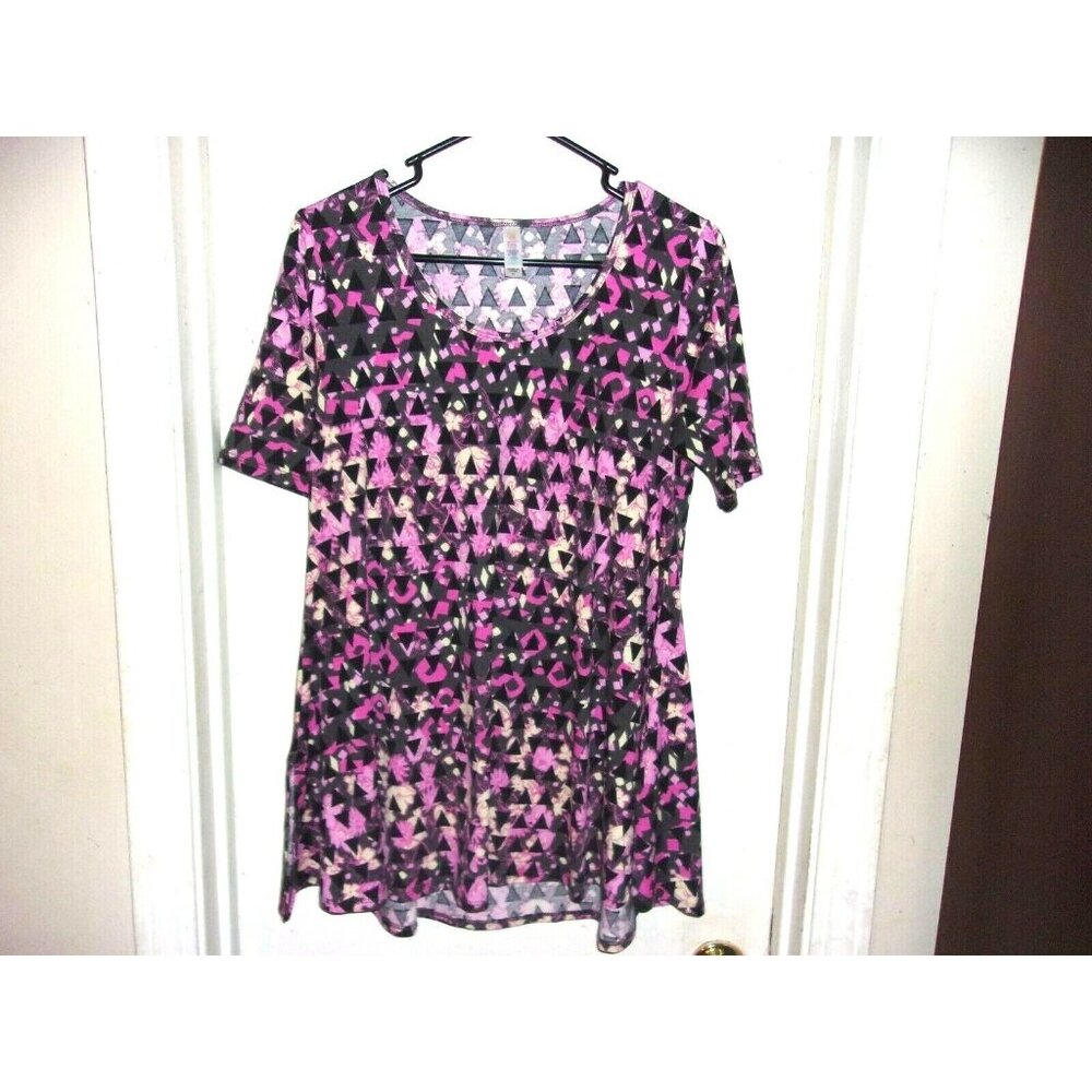LuLaRoe Pink Black Cream Floral Geometric Triangle Tunic Top XS